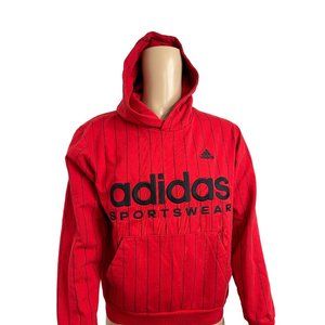 Adidas Men’s Red & Black Pinstriped Hoodie Sweatshirt S Graphic Logo Embroidered
